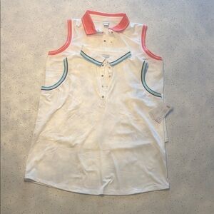 Chico's Kids Sleeveless Polo Shirts - White with Coral and Teal Trim